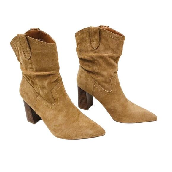 VICI Faux Suede Heeled Bootie Sz 9 Tan Western Preppy Cowgirl Streetwear Grunge - Picture 6 of 13